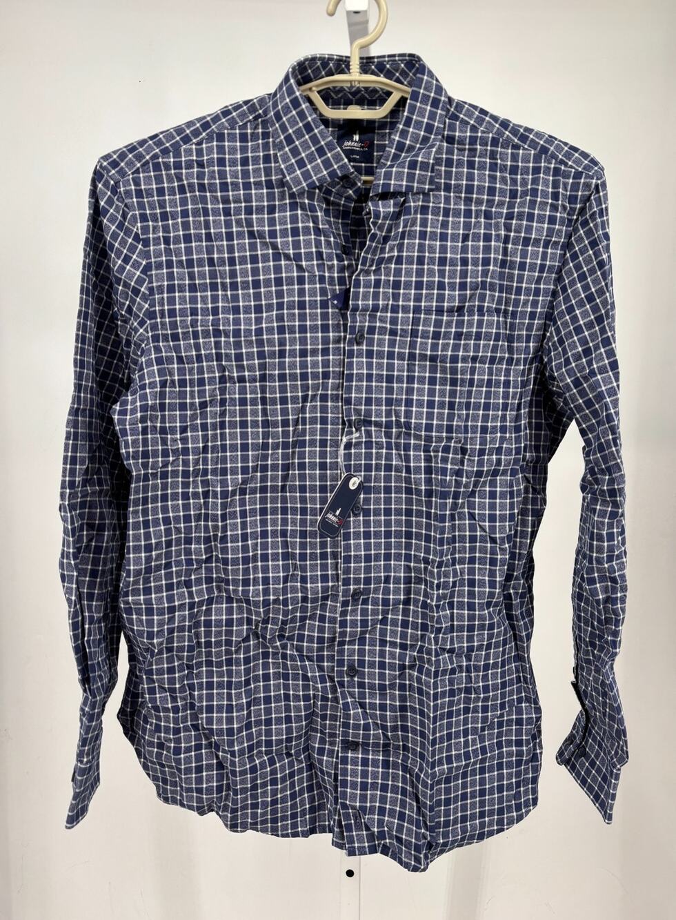 Johnnie O Mitchell Button Up Shirt Mens L Wake Blue Check Classic JMWL8040 NWT